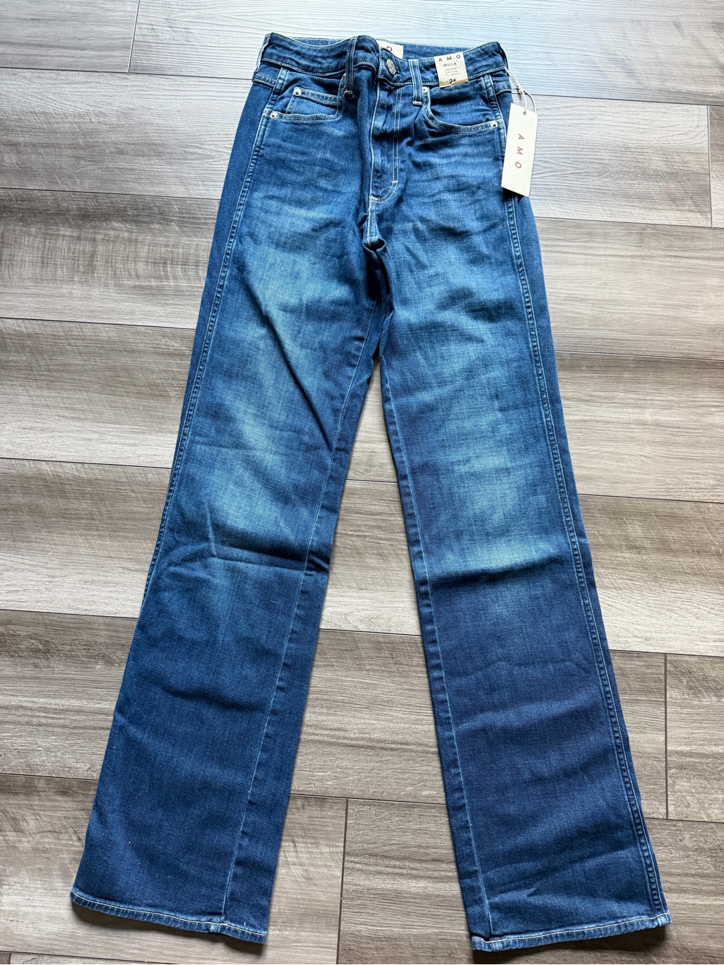 Amo Womens Mid-Blue Flare Wide Leg Jeans